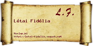 Létai Fidélia névjegykártya